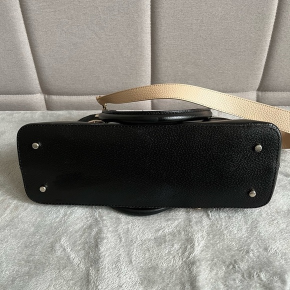 Kate Spade Checkered Shoulder Bag Black & Tan Leather & Canvas Medium Size Purse - Picture 6 of 11